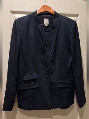 Halogen Navy Single-Button Notchless Blazer And Pencil Skirt With Front Slit